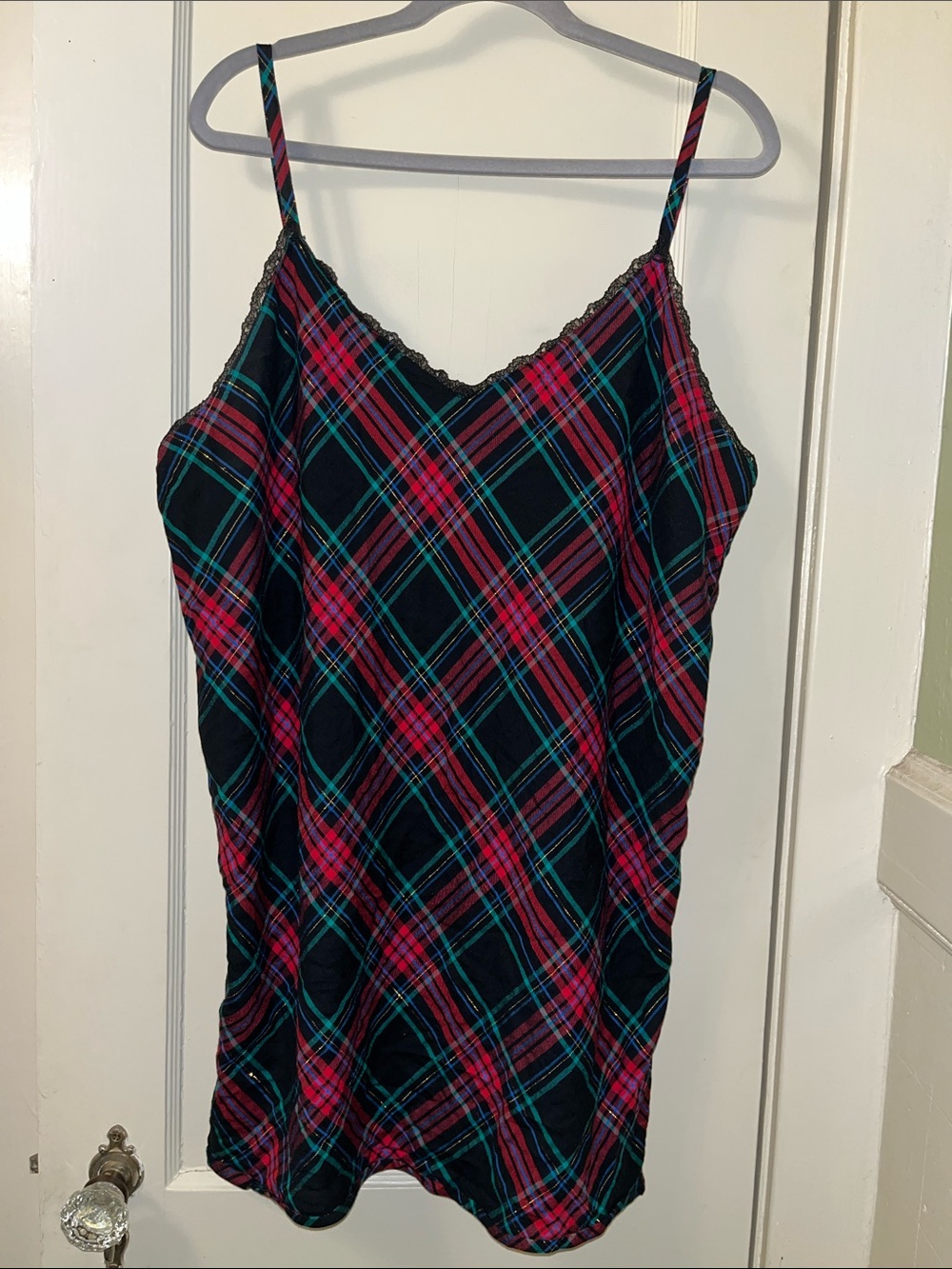 Victoria's Secret Black Plaid Satin Chemise